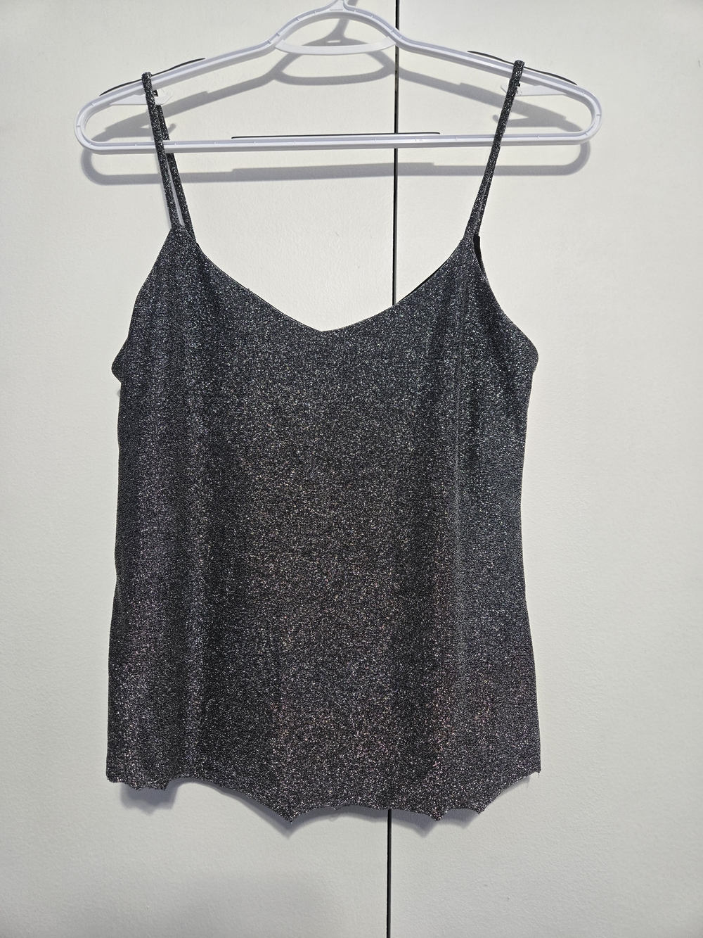 Express Metallic Shimmer Cami Tank Top Black Silver Glitter Size Small
